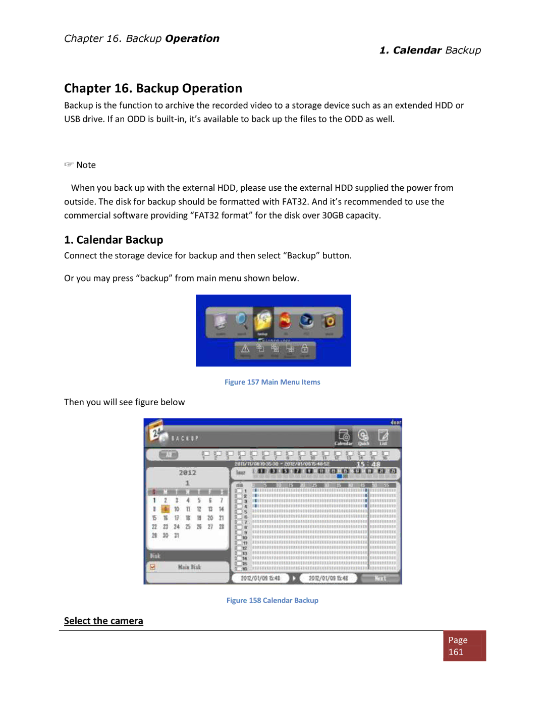 Clover Electronics DV1670D instruction manual Backup Operation, Calendar Backup 