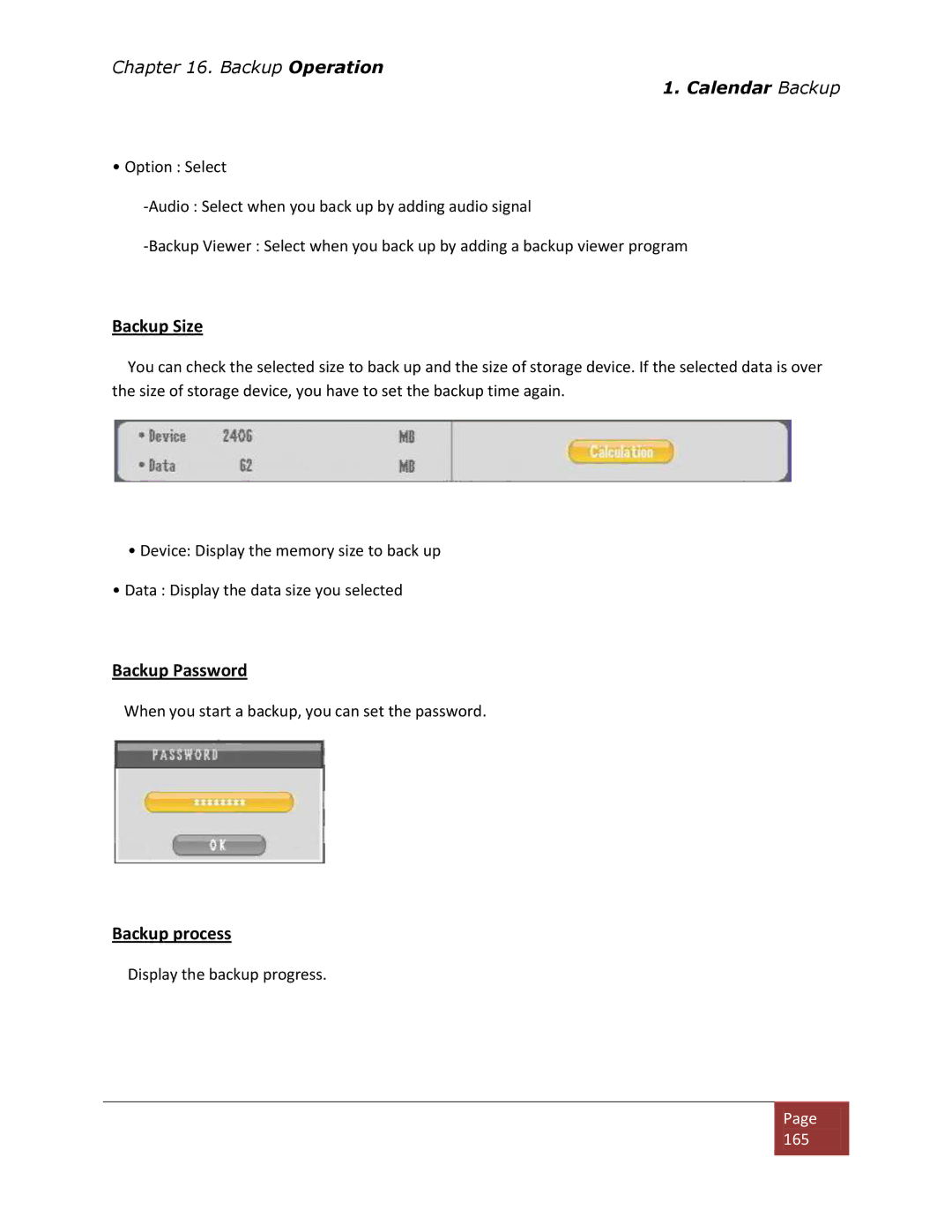 Clover Electronics DV1670D instruction manual Backup Password 