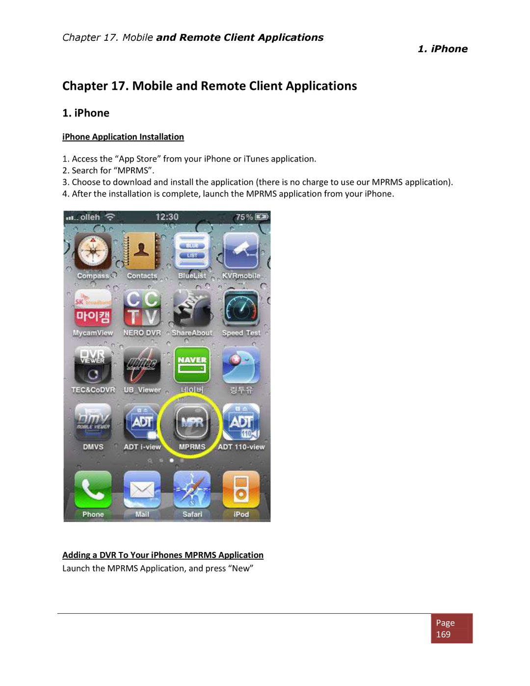 Clover Electronics DV1670D instruction manual Mobile and Remote Client Applications, IPhone Application Installation 