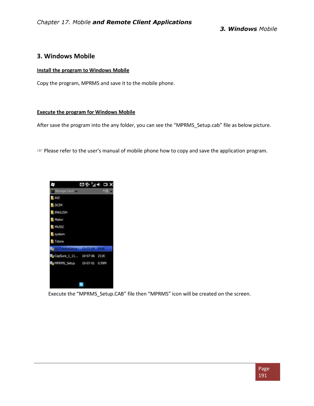 Clover Electronics DV1670D Install the program to Windows Mobile, Execute the program for Windows Mobile 