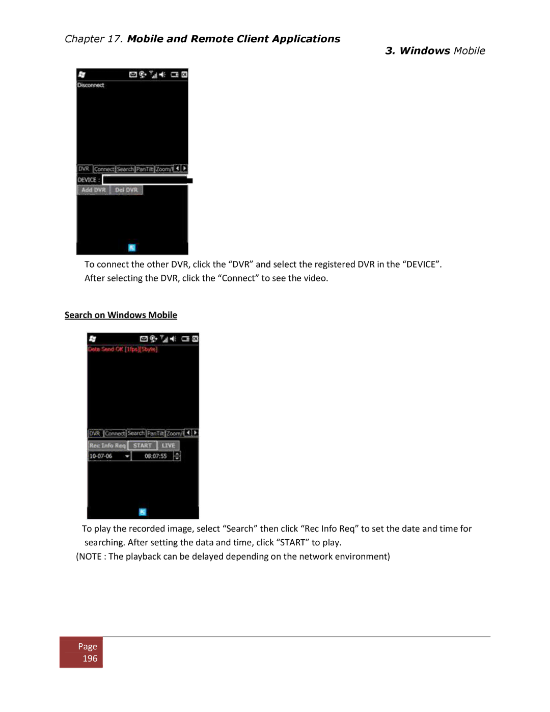 Clover Electronics DV1670D instruction manual Search on Windows Mobile 