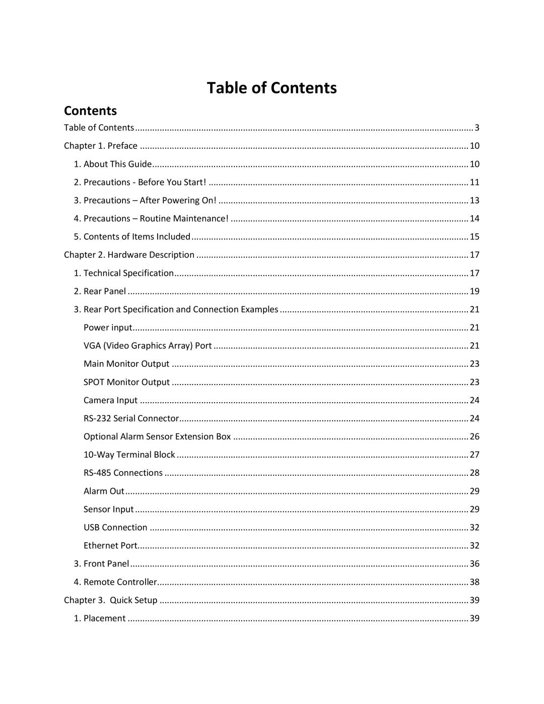 Clover Electronics DV1670D instruction manual Table of Contents 