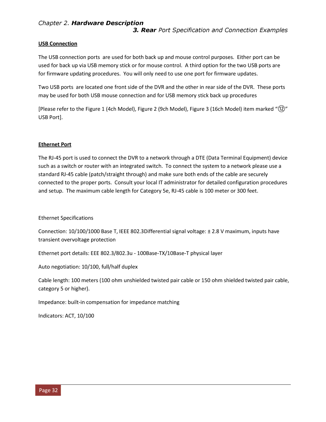 Clover Electronics DV1670D instruction manual USB Connection, Ethernet Port 