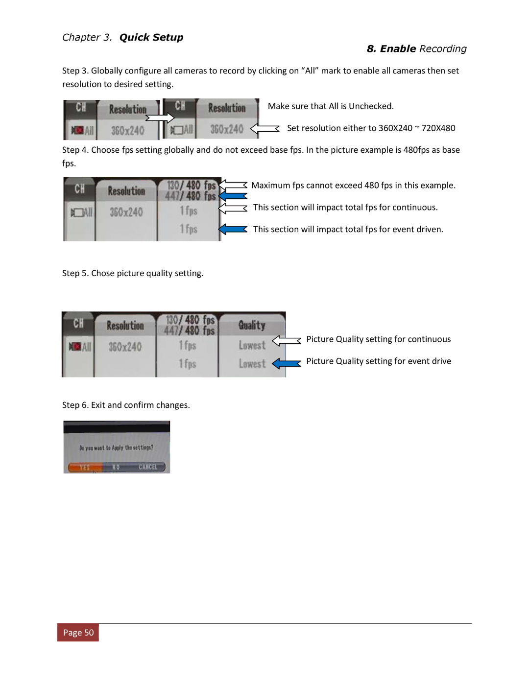 Clover Electronics DV1670D instruction manual Enable Recording 