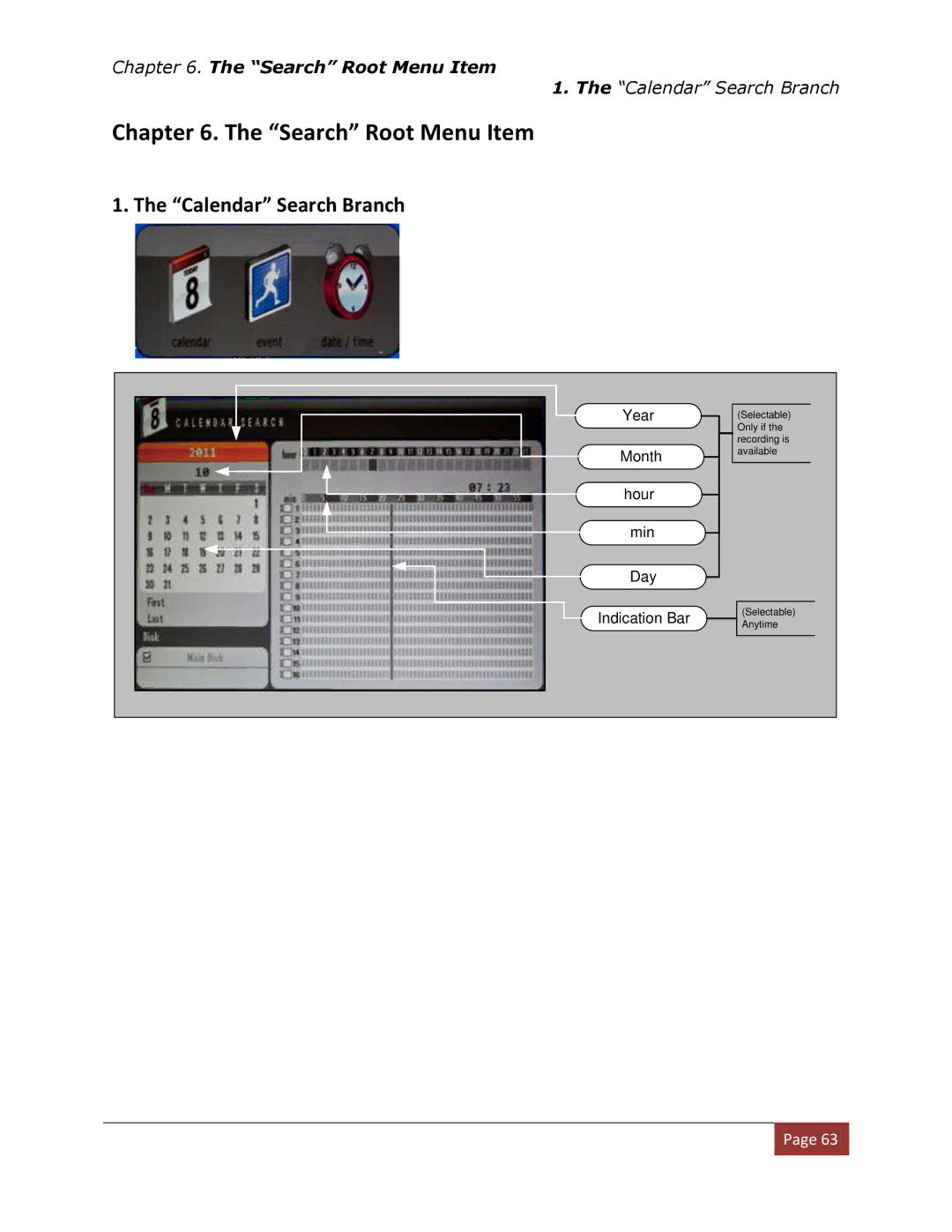 Clover Electronics DV1670D instruction manual Search Root Menu Item, Calendar Search Branch 