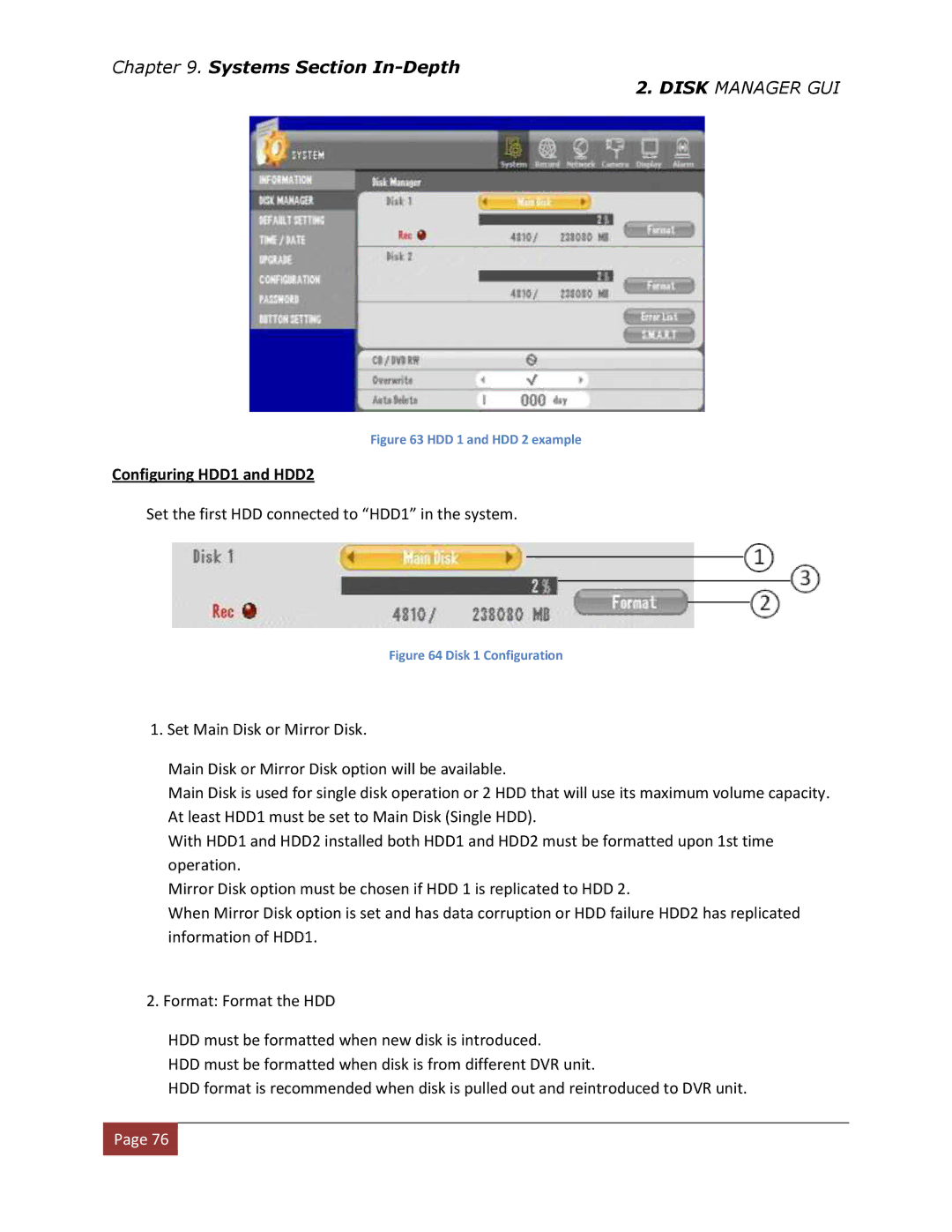 Clover Electronics DV1670D instruction manual Configuring HDD1 and HDD2, HDD 1 and HDD 2 example 