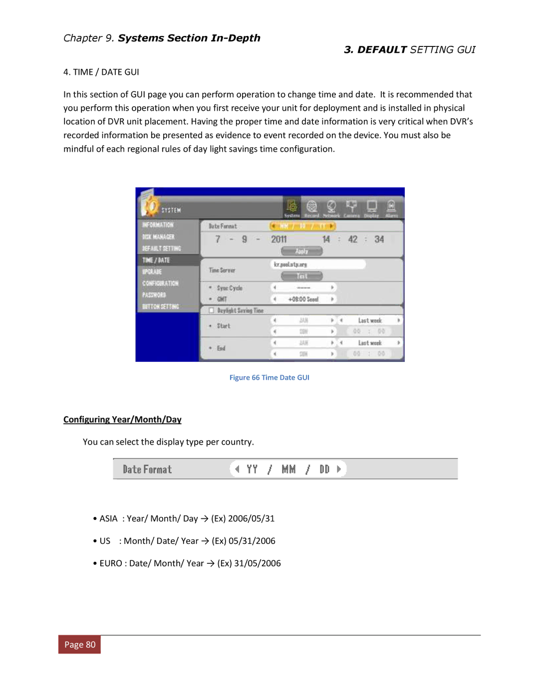 Clover Electronics DV1670D instruction manual Time / Date GUI, Configuring Year/Month/Day 