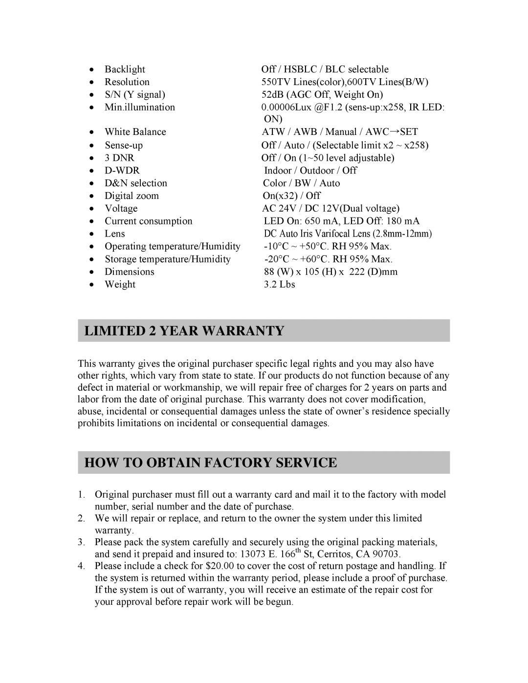 Clover Electronics HDC150 instruction manual Limited 2 Year Warranty, HOW to Obtain Factory Service 