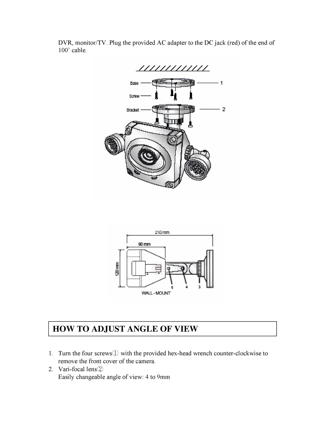 Clover Electronics HDC255 instruction manual HOW to Adjust Angle of View 