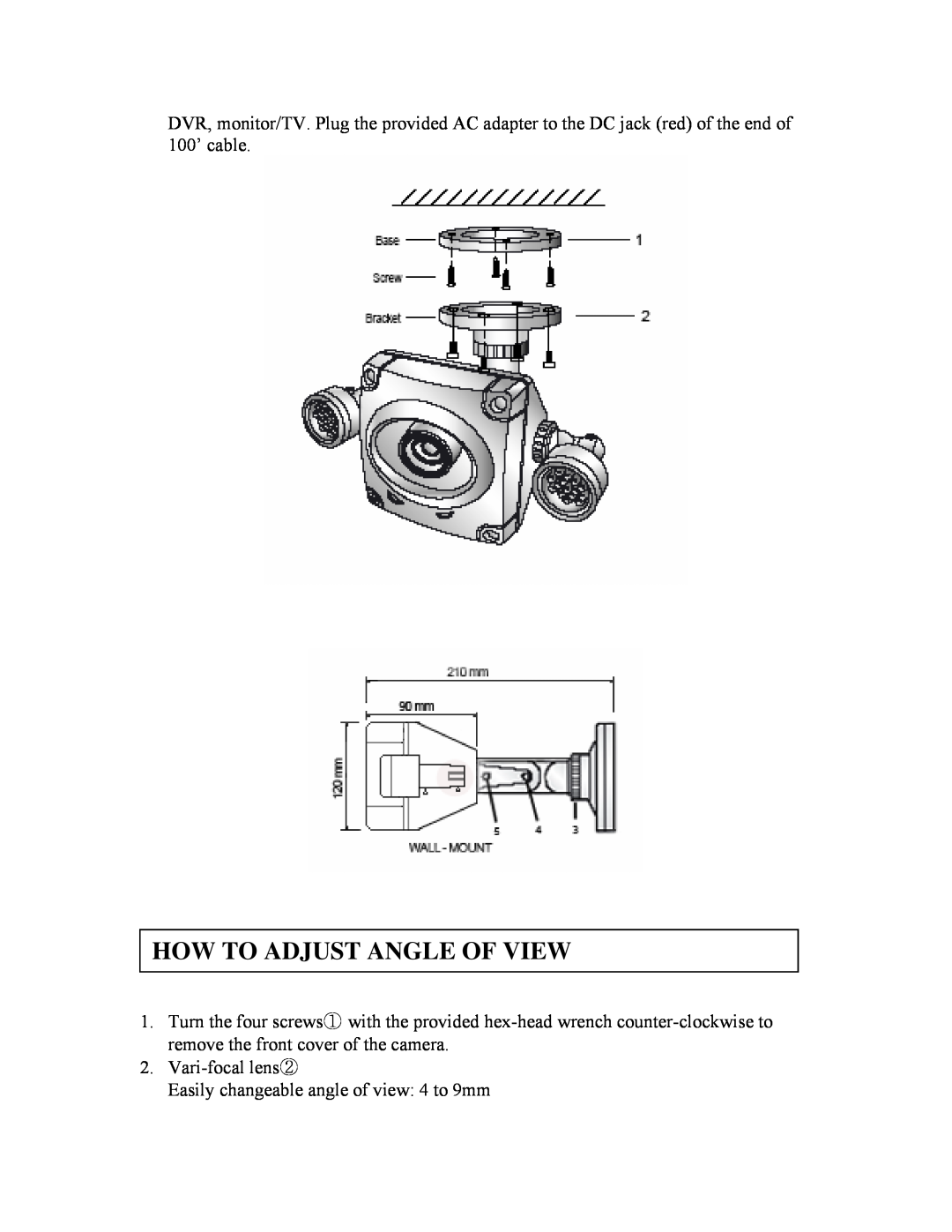 Clover Electronics HDC255 instruction manual How To Adjust Angle Of View 