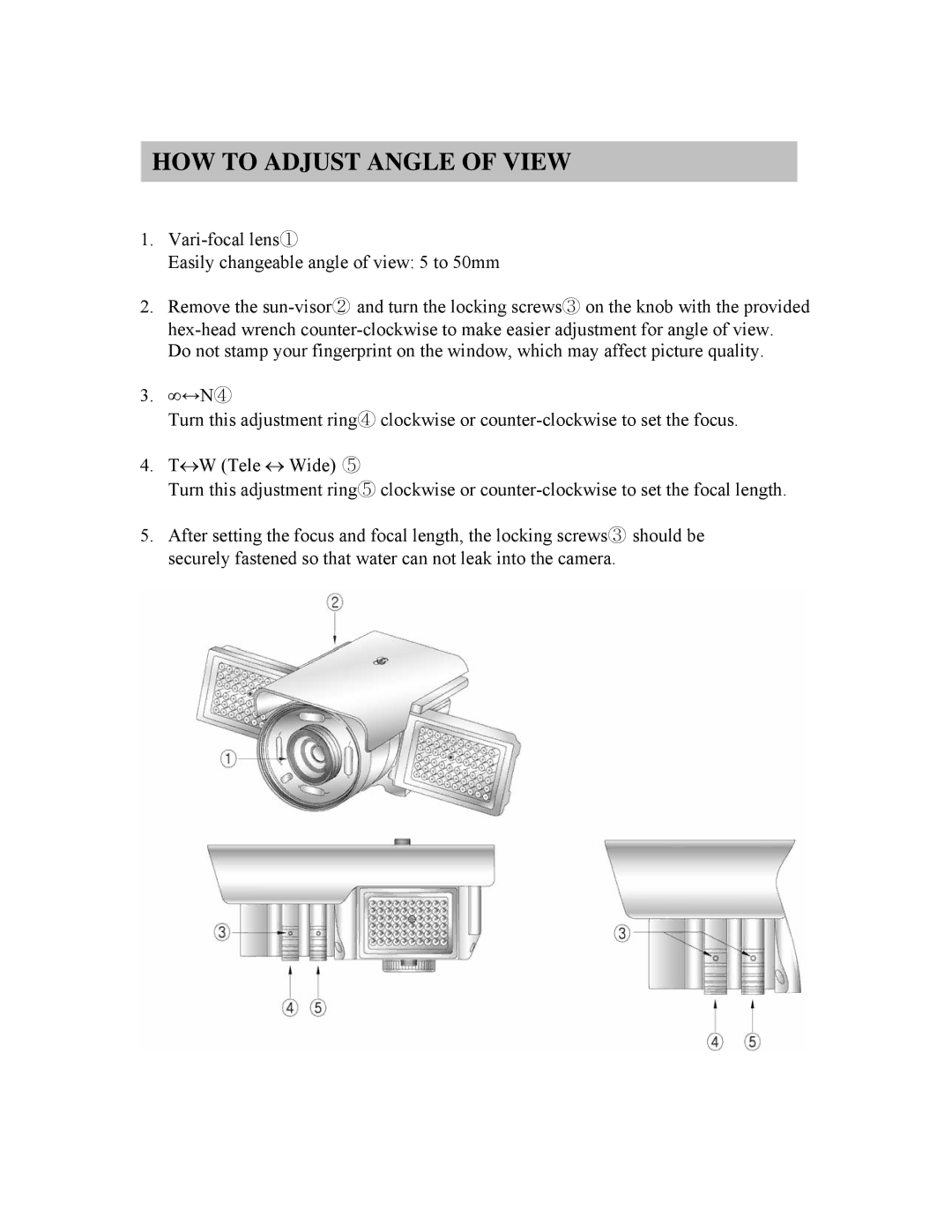 Clover Electronics HDC553 instruction manual HOW to Adjust Angle of View 