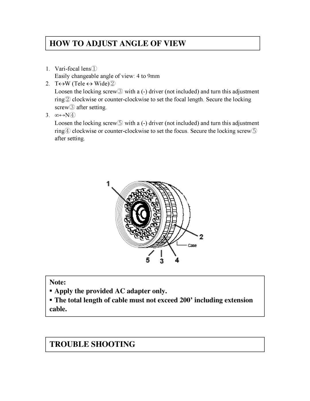 Clover Electronics HDC560 instruction manual HOW to Adjust Angle of View, Trouble Shooting 