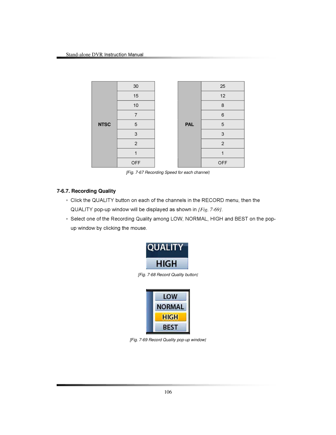 Clover Electronics LCD2088, LCD2084 instruction manual Recording Quality, Recording Speed for each channel 