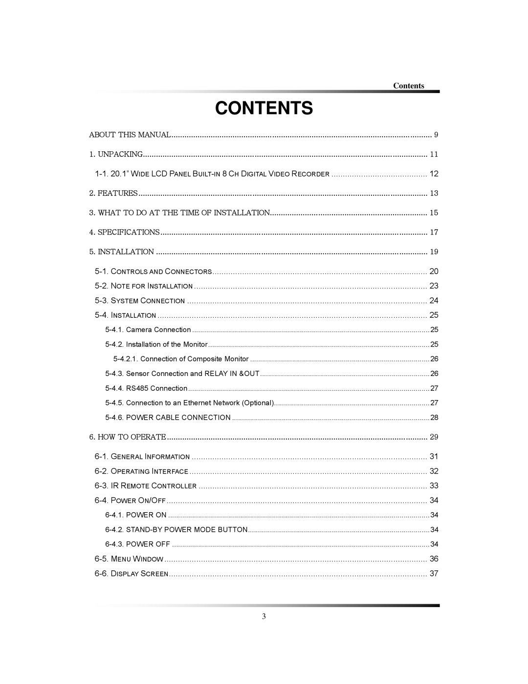 Clover Electronics LCD2084, LCD2088 instruction manual Contents 