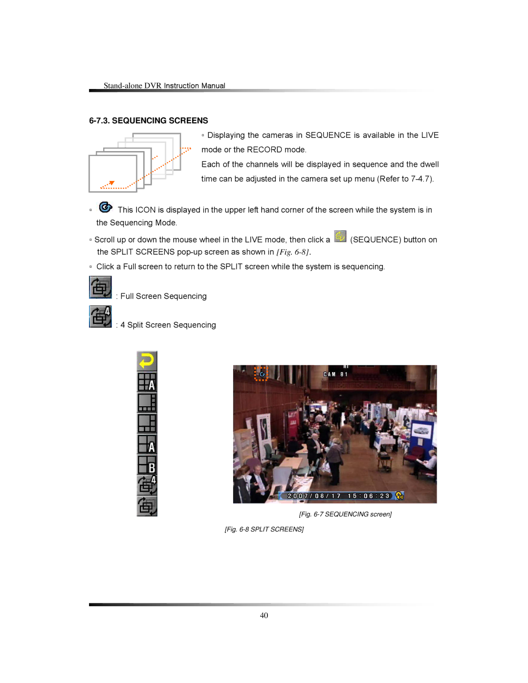 Clover Electronics LCD2088, LCD2084 instruction manual Sequencing Screens, Sequencing screen 