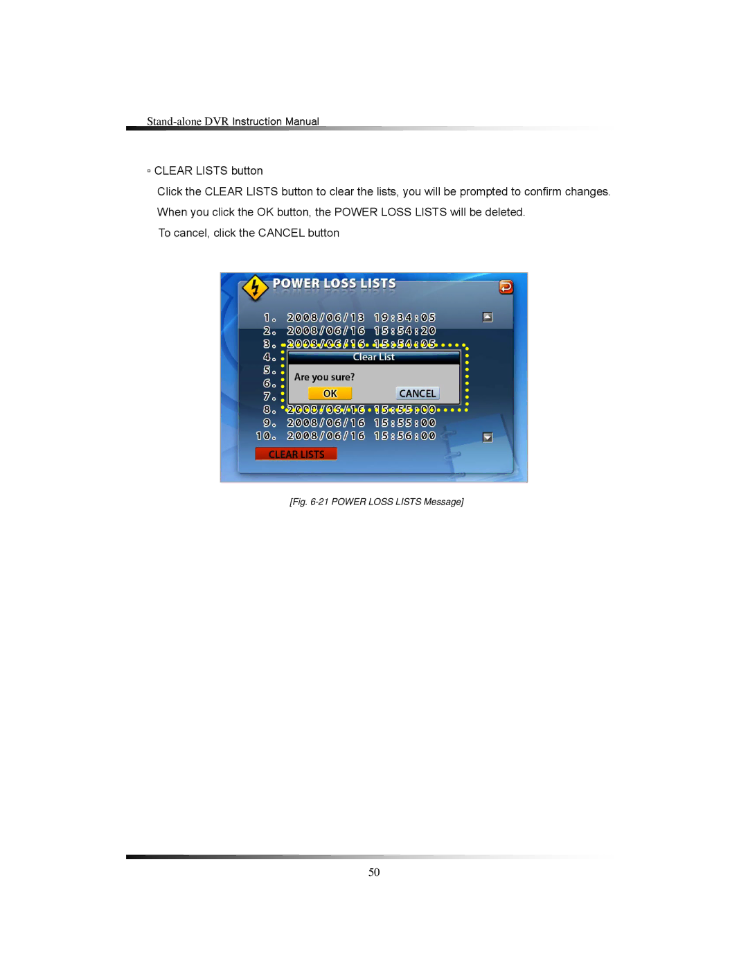 Clover Electronics LCD2088, LCD2084 instruction manual Power Loss Lists Message 