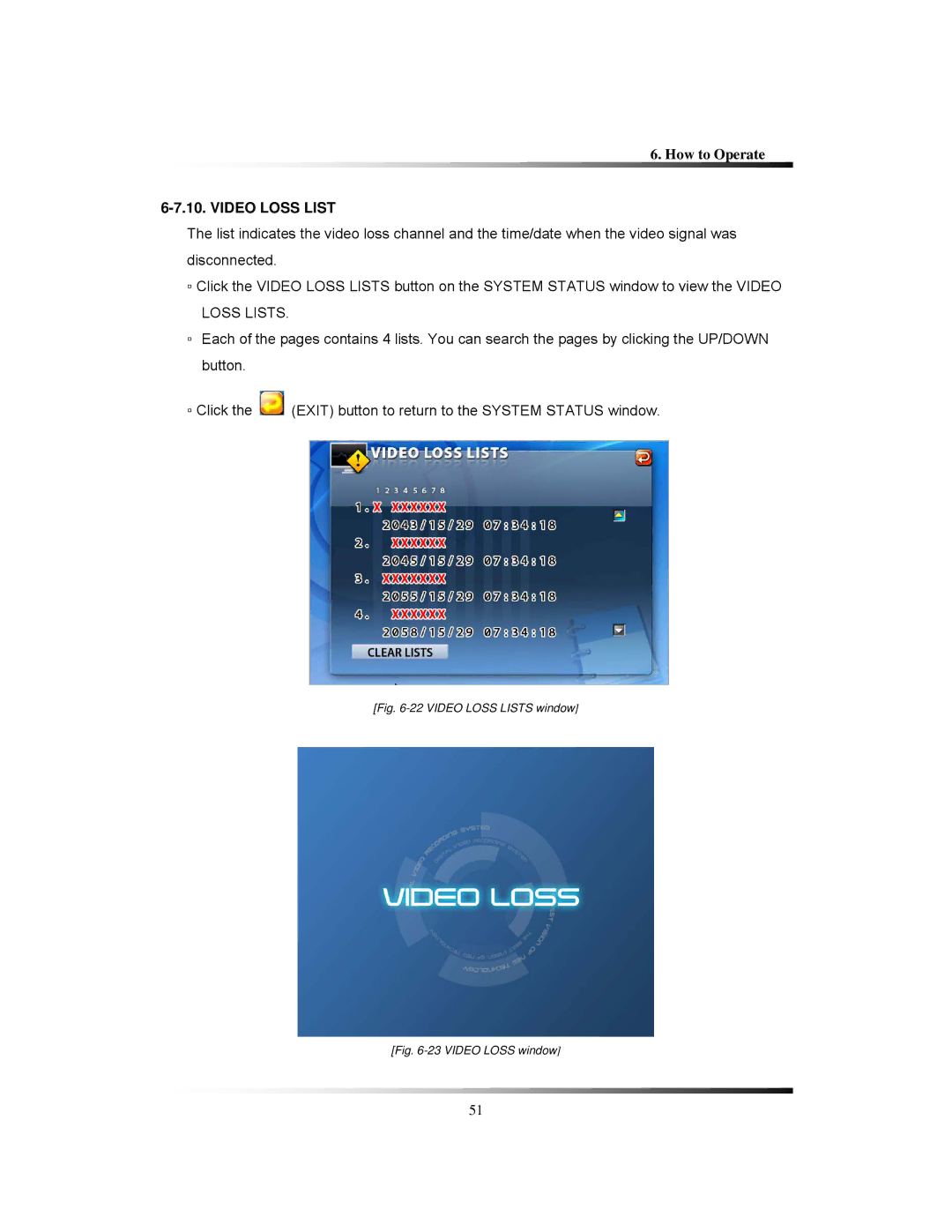 Clover Electronics LCD2084, LCD2088 instruction manual Video Loss Lists window 