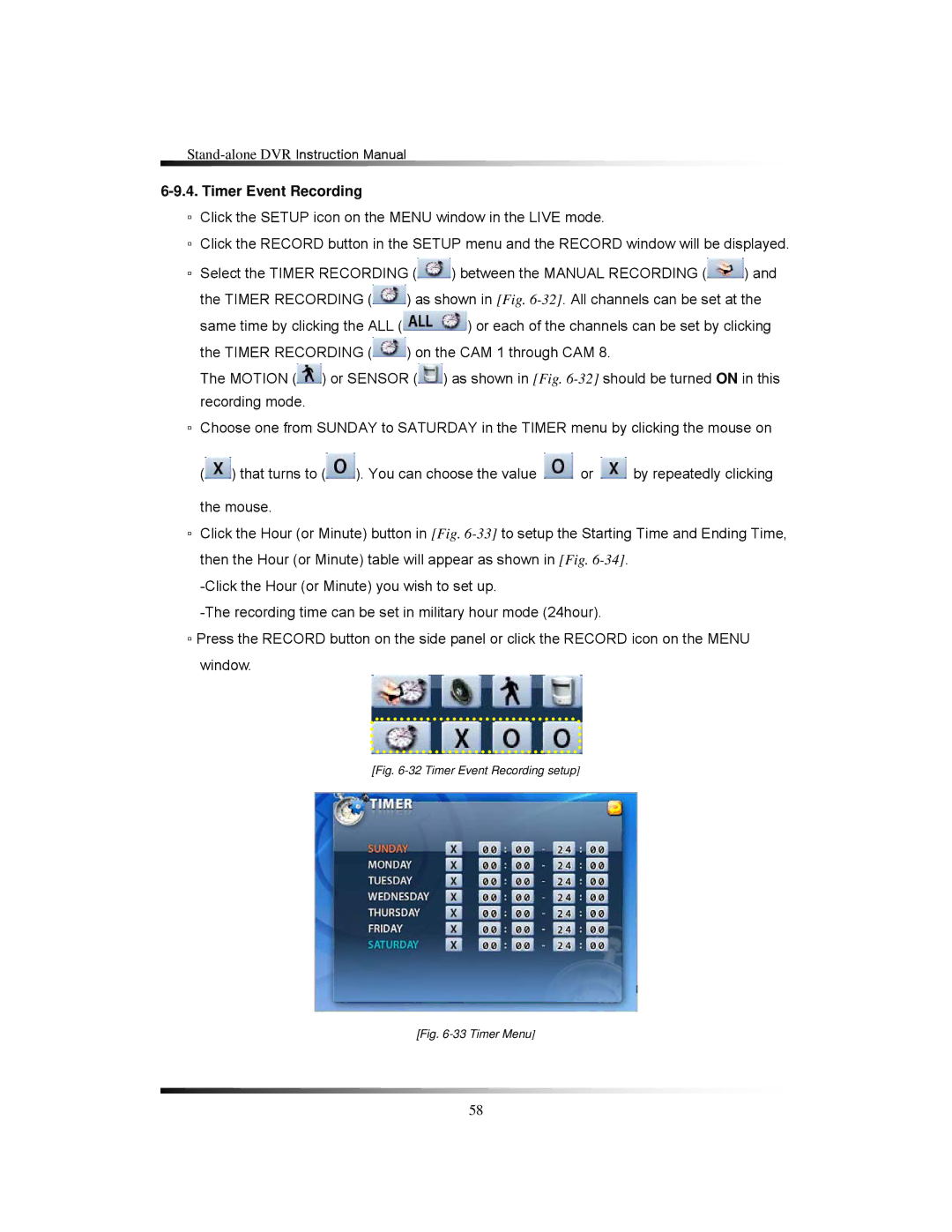 Clover Electronics LCD2088, LCD2084 instruction manual Timer Event Recording setup 