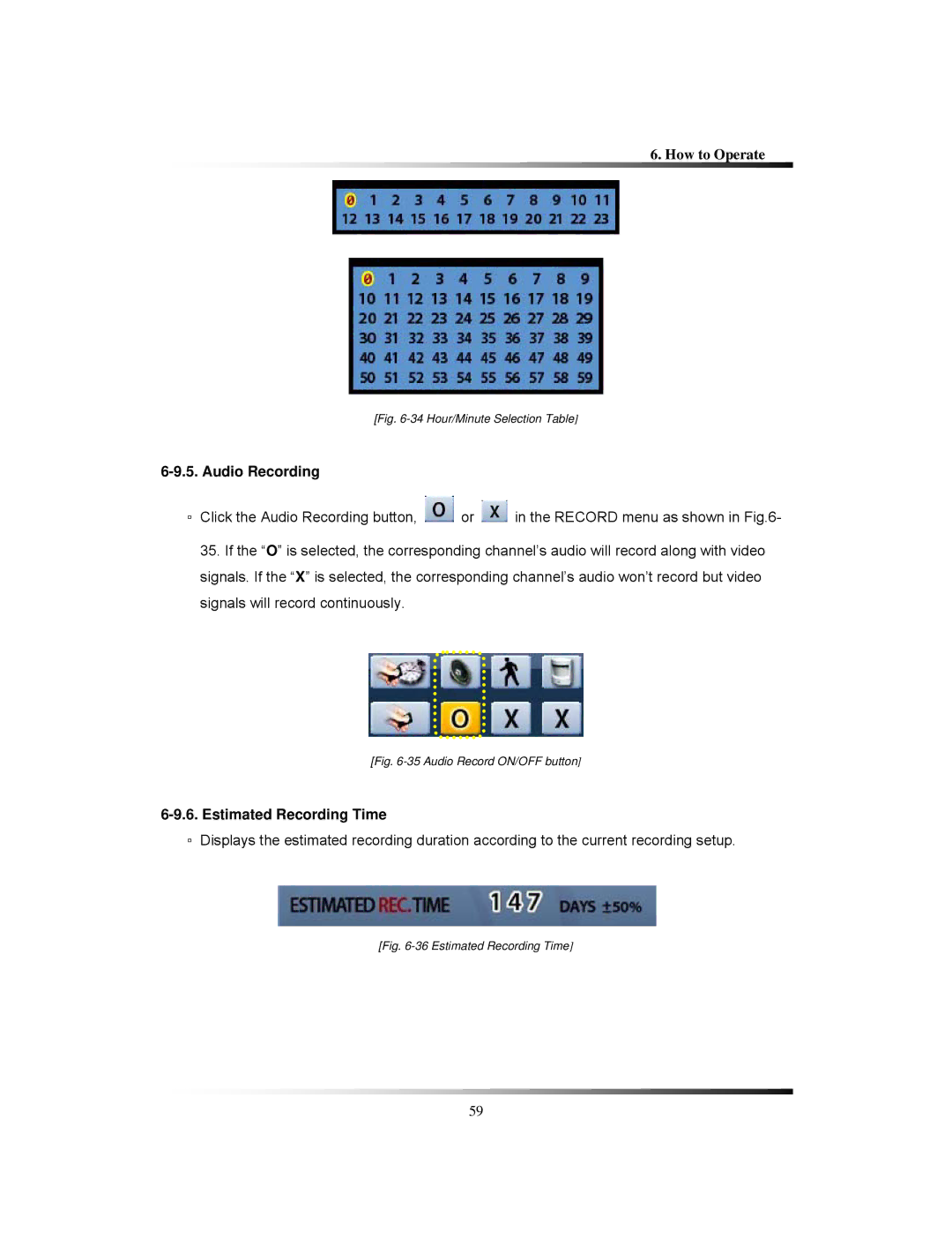 Clover Electronics LCD2084, LCD2088 instruction manual Audio Recording, Estimated Recording Time 