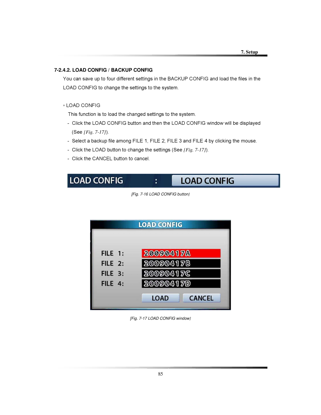 Clover Electronics LCD2084, LCD2088 instruction manual Load Config / Backup Config 