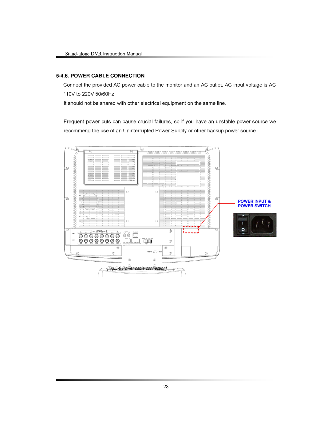 Clover Electronics LCD22168, LCD221616, LCD22164 instruction manual Power Cable Connection, Power Input Power Switch 