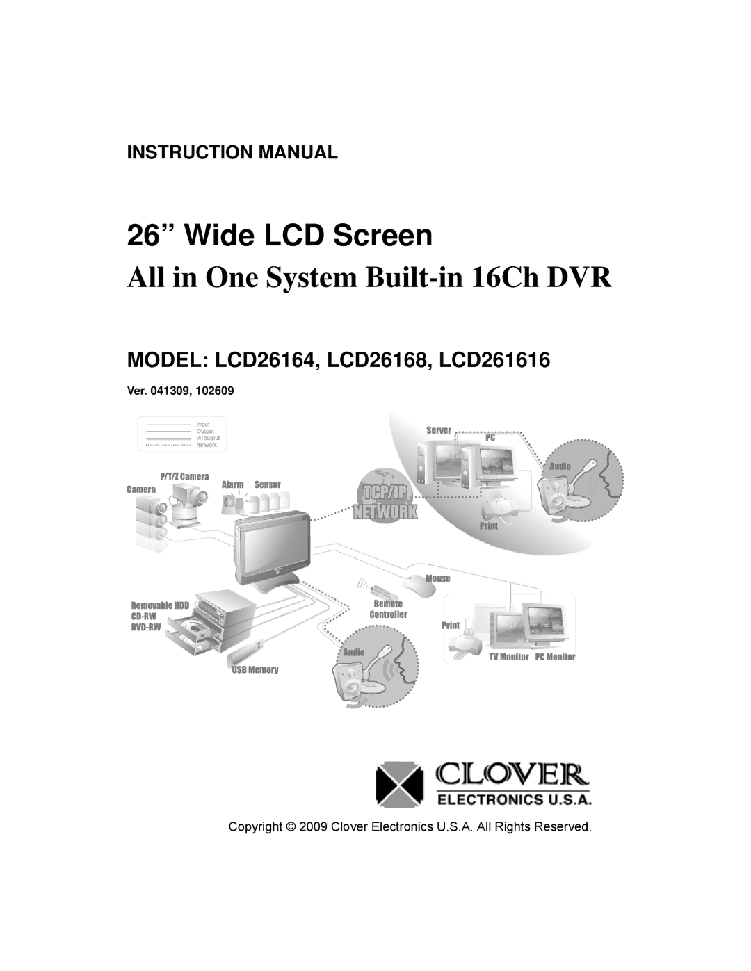 Clover Electronics LCD26164, LCD261616, LCD26168 instruction manual Wide LCD Screen, Ver 