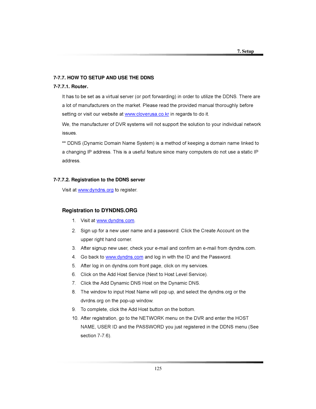 Clover Electronics LCD26168, LCD261616 HOW to Setup and USE the Ddns 7-7.7.1. Router, Registration to the Ddns server 