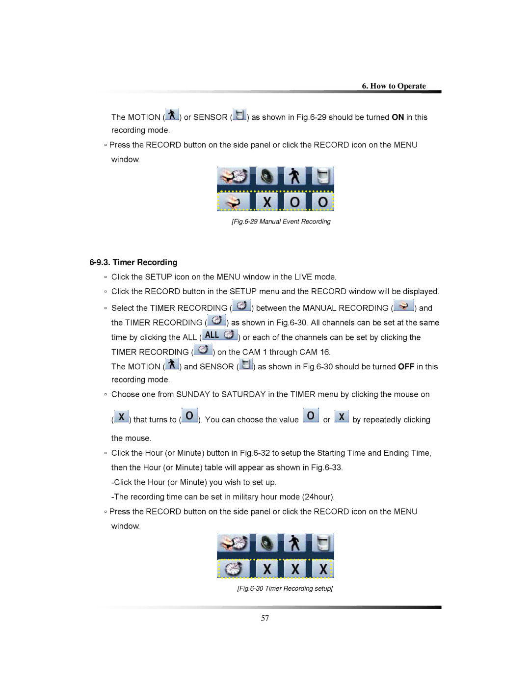 Clover Electronics LCD261616, LCD26164, LCD26168 instruction manual Timer Recording, Manual Event Recording 