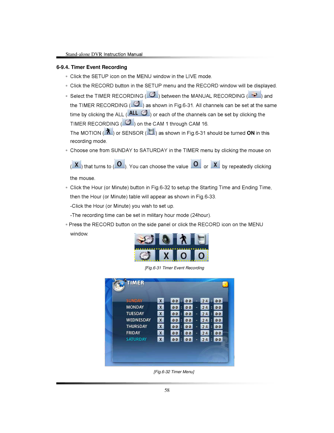 Clover Electronics LCD26164, LCD261616, LCD26168 instruction manual Timer Event Recording 