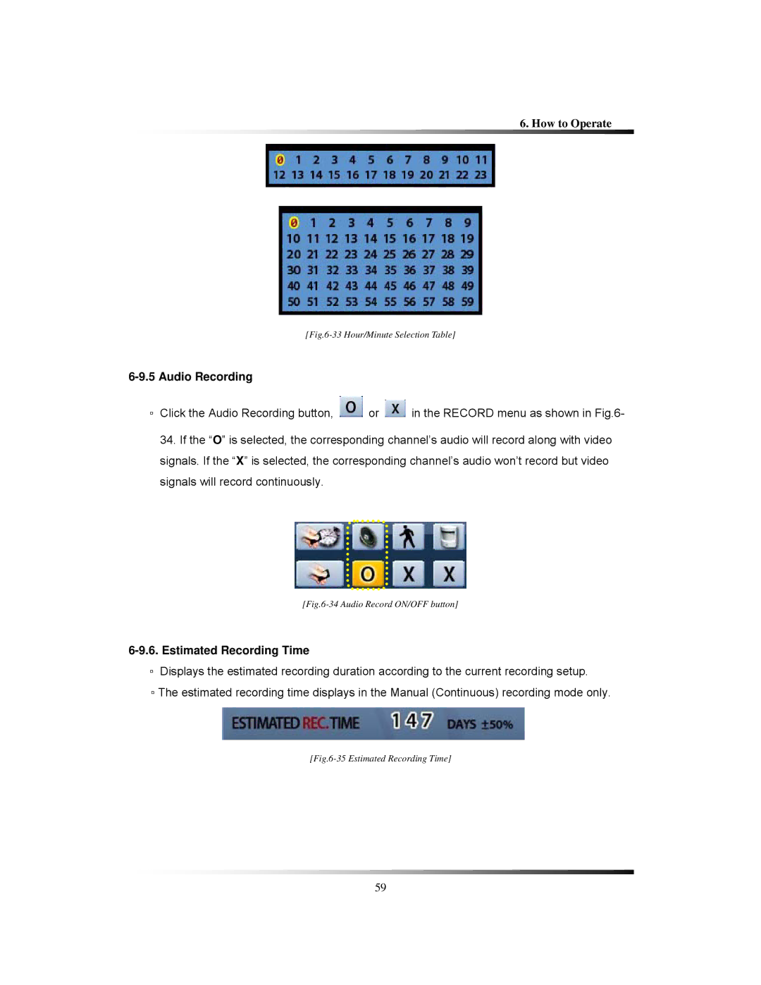 Clover Electronics LCD26168, LCD261616, LCD26164 instruction manual Audio Recording, Estimated Recording Time 