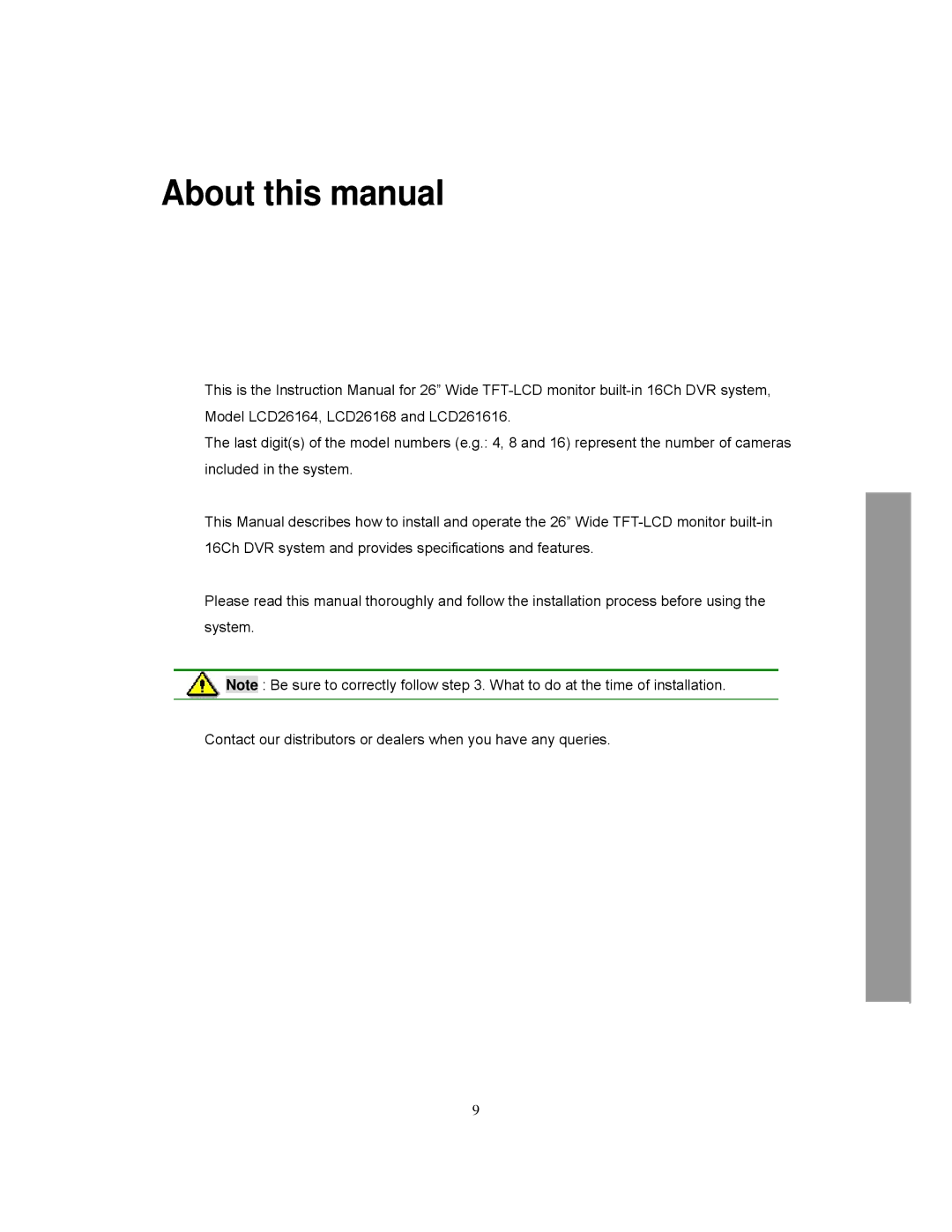 Clover Electronics LCD261616, LCD26164, LCD26168 instruction manual About this manual 