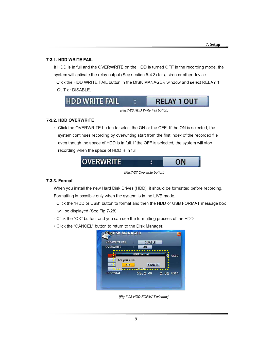 Clover Electronics LCD26164, LCD261616, LCD26168 instruction manual HDD Write Fail, HDD Overwrite, Format 