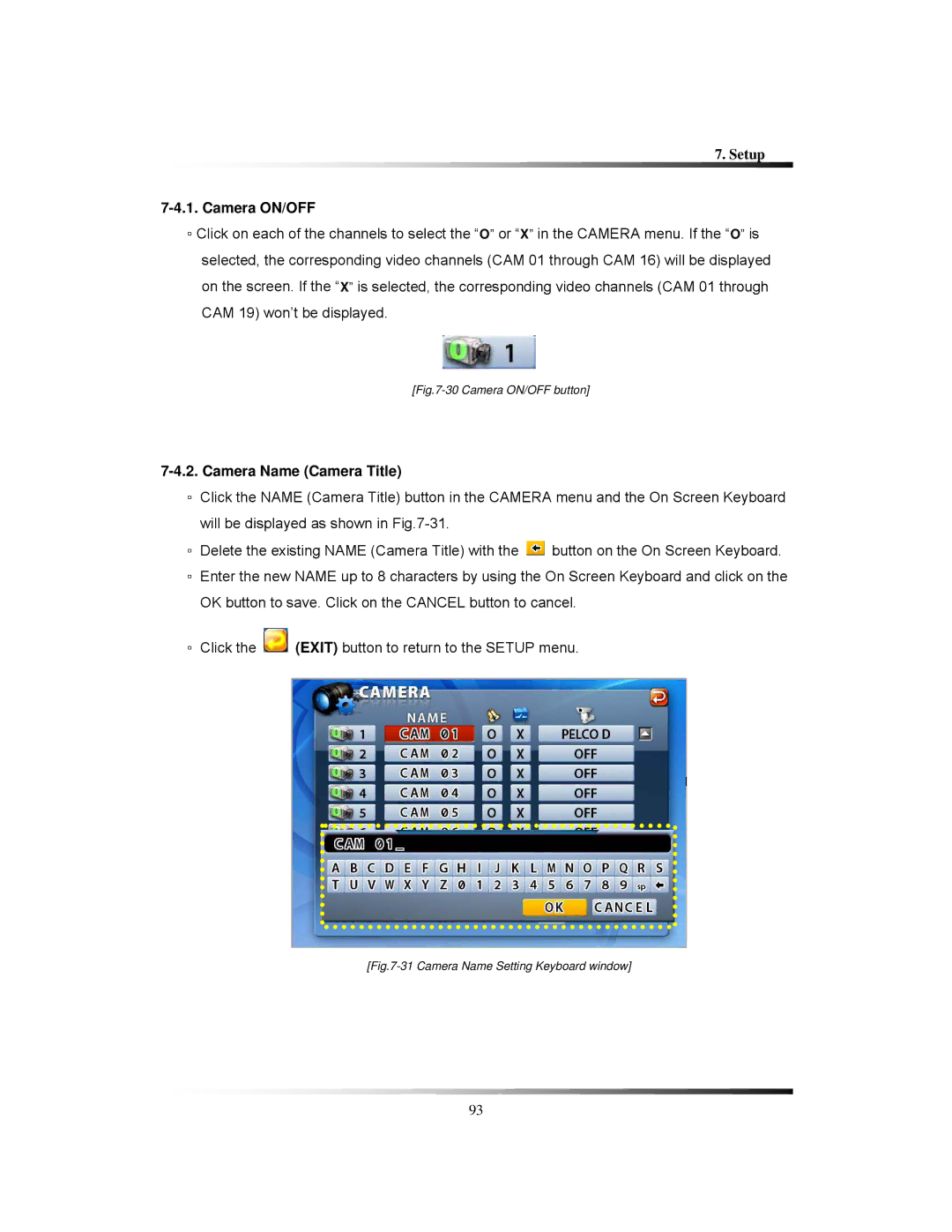 Clover Electronics LCD261616, LCD26164, LCD26168 instruction manual Camera ON/OFF, Camera Name Camera Title 