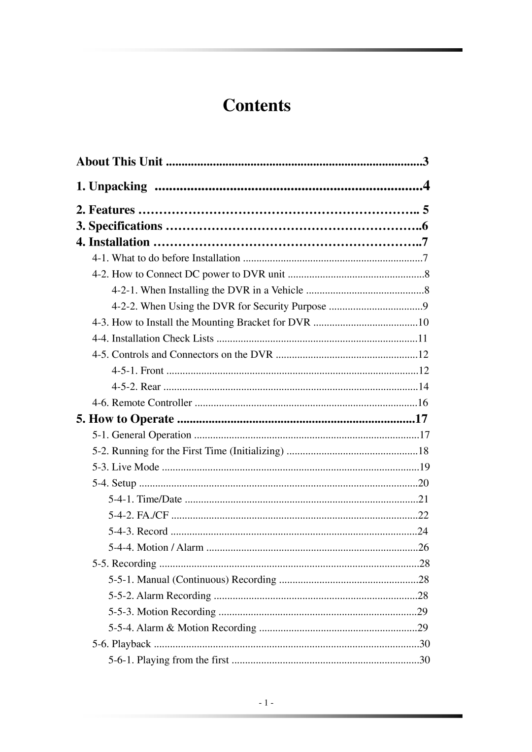 Clover Electronics MVR1020 instruction manual Contents 