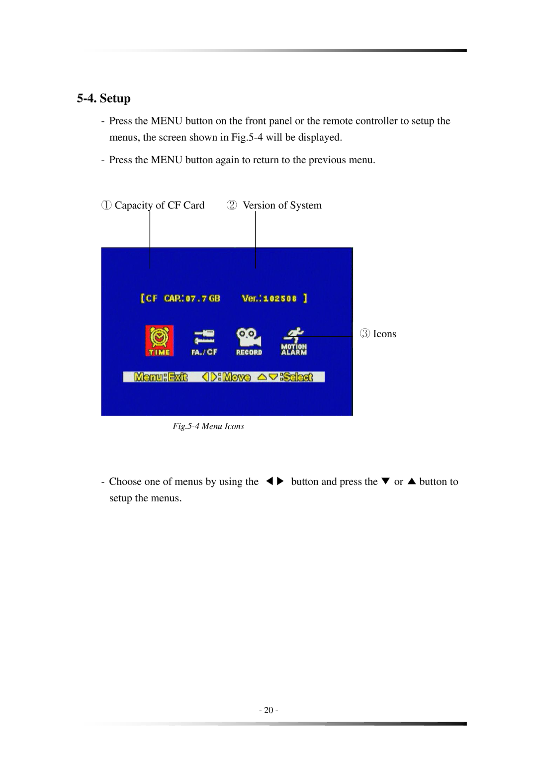 Clover Electronics MVR1020 instruction manual Setup, Menu Icons 