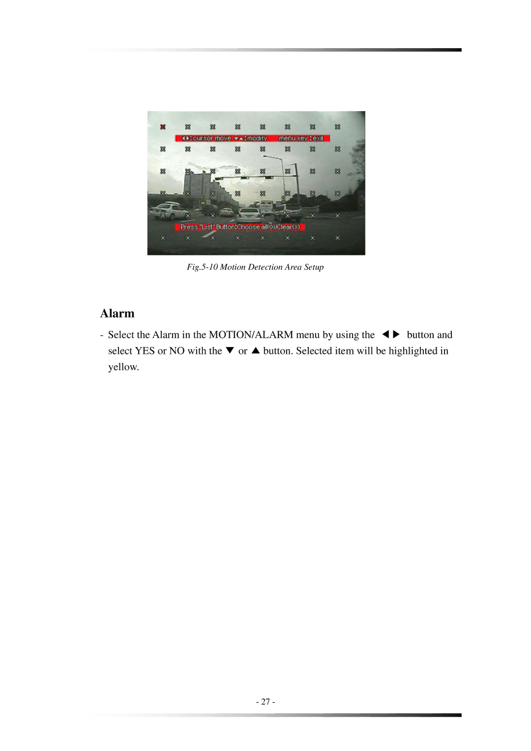 Clover Electronics MVR1020 instruction manual Alarm, Motion Detection Area Setup 