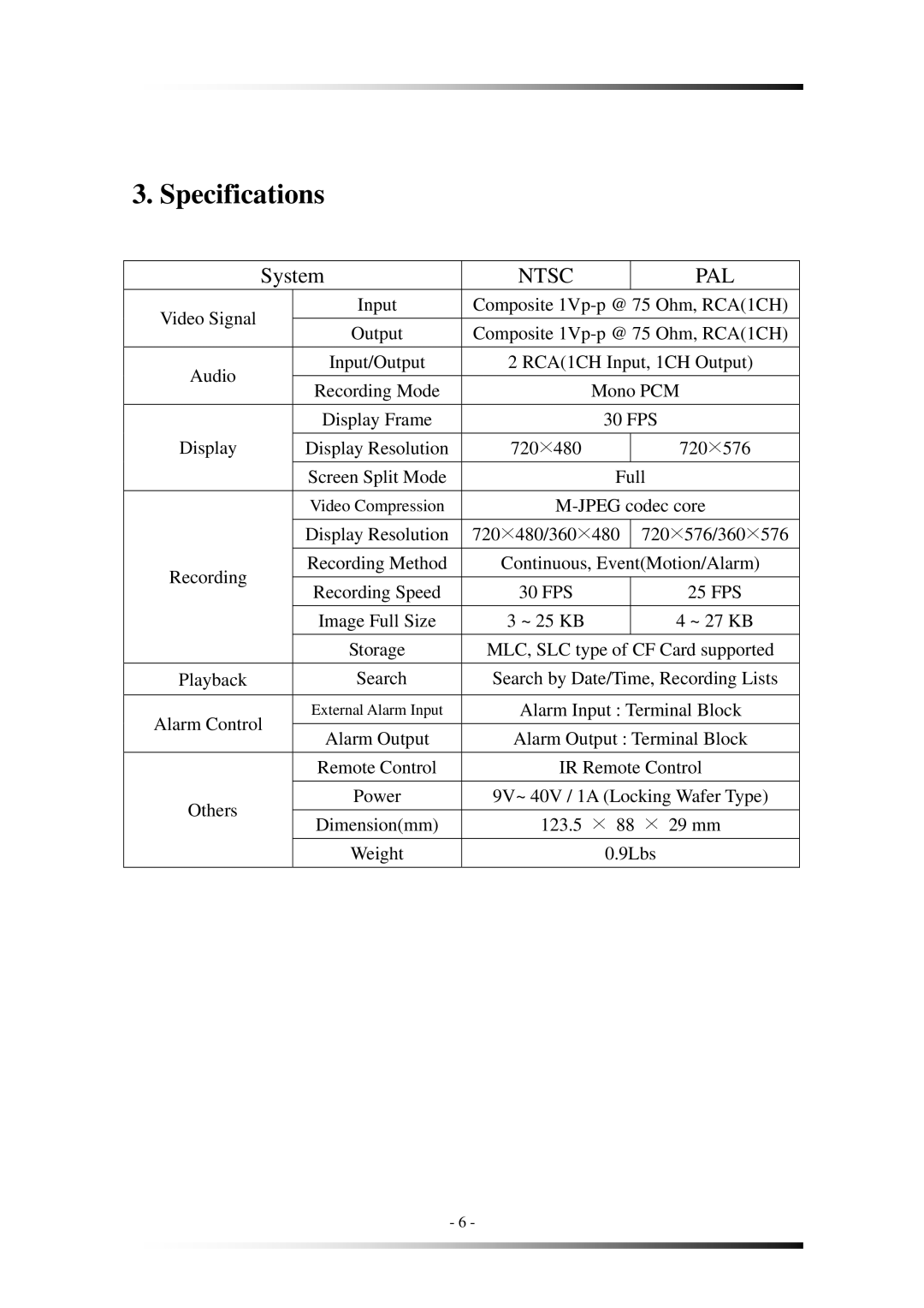 Clover Electronics MVR1020 instruction manual Specifications, Ntsc PAL 