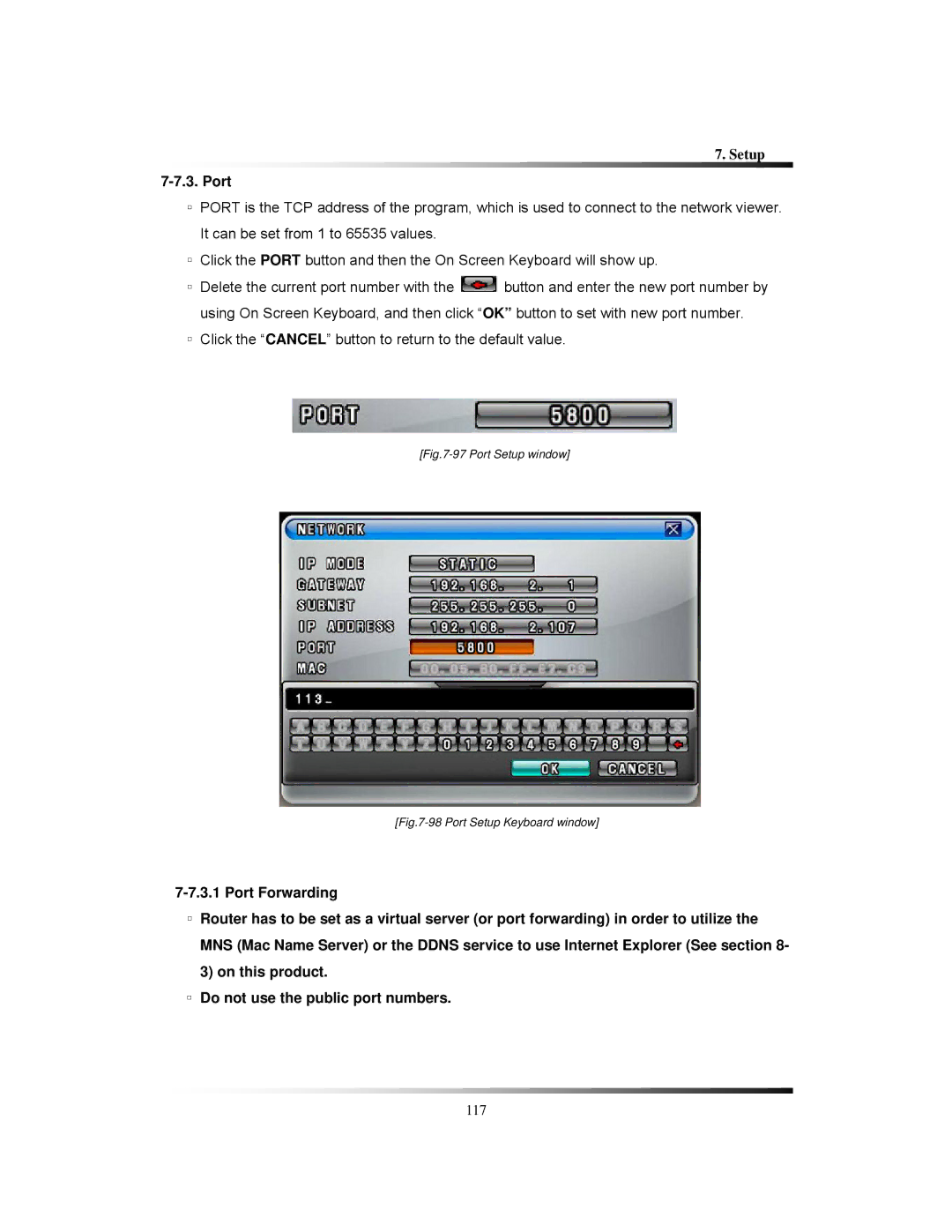 Clover Electronics TFT2288C, TFT2284C, LCD2284DVR, LCD2288DVR instruction manual Port Setup window 