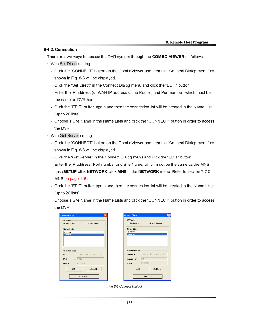 Clover Electronics LCD2288DVR, TFT2284C, TFT2288C, LCD2284DVR instruction manual Connection, Connect Dialog 