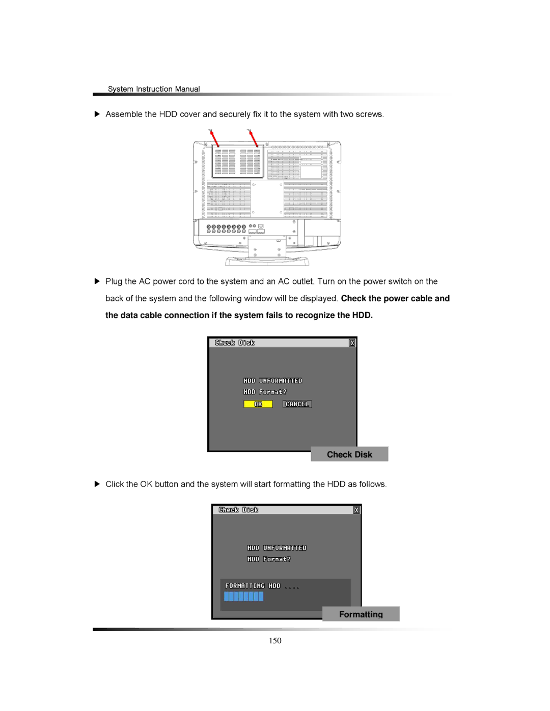 Clover Electronics LCD2284DVR, TFT2284C, TFT2288C, LCD2288DVR instruction manual Check Disk, Formatting 