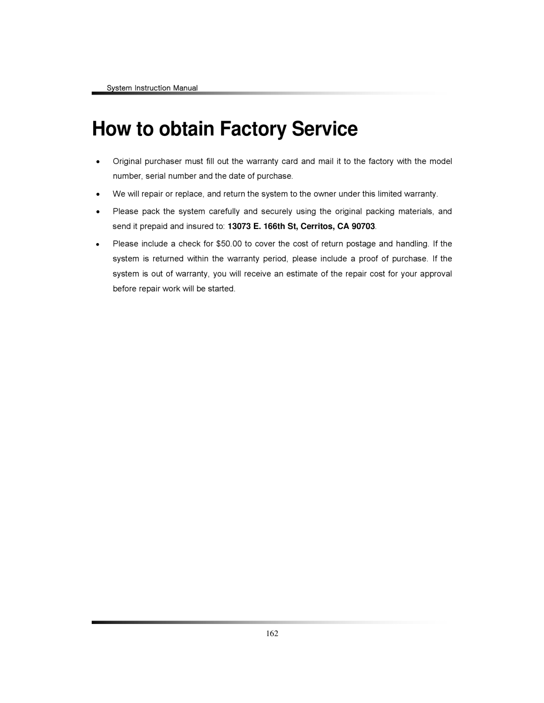 Clover Electronics LCD2284DVR, TFT2284C, TFT2288C, LCD2288DVR instruction manual How to obtain Factory Service 