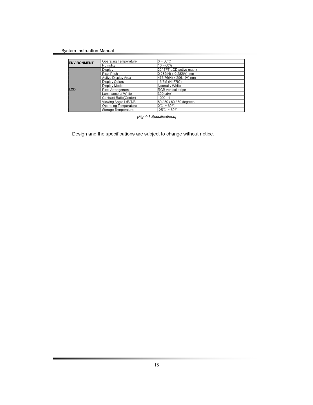 Clover Electronics LCD2284DVR, TFT2284C, TFT2288C, LCD2288DVR instruction manual Specifications 