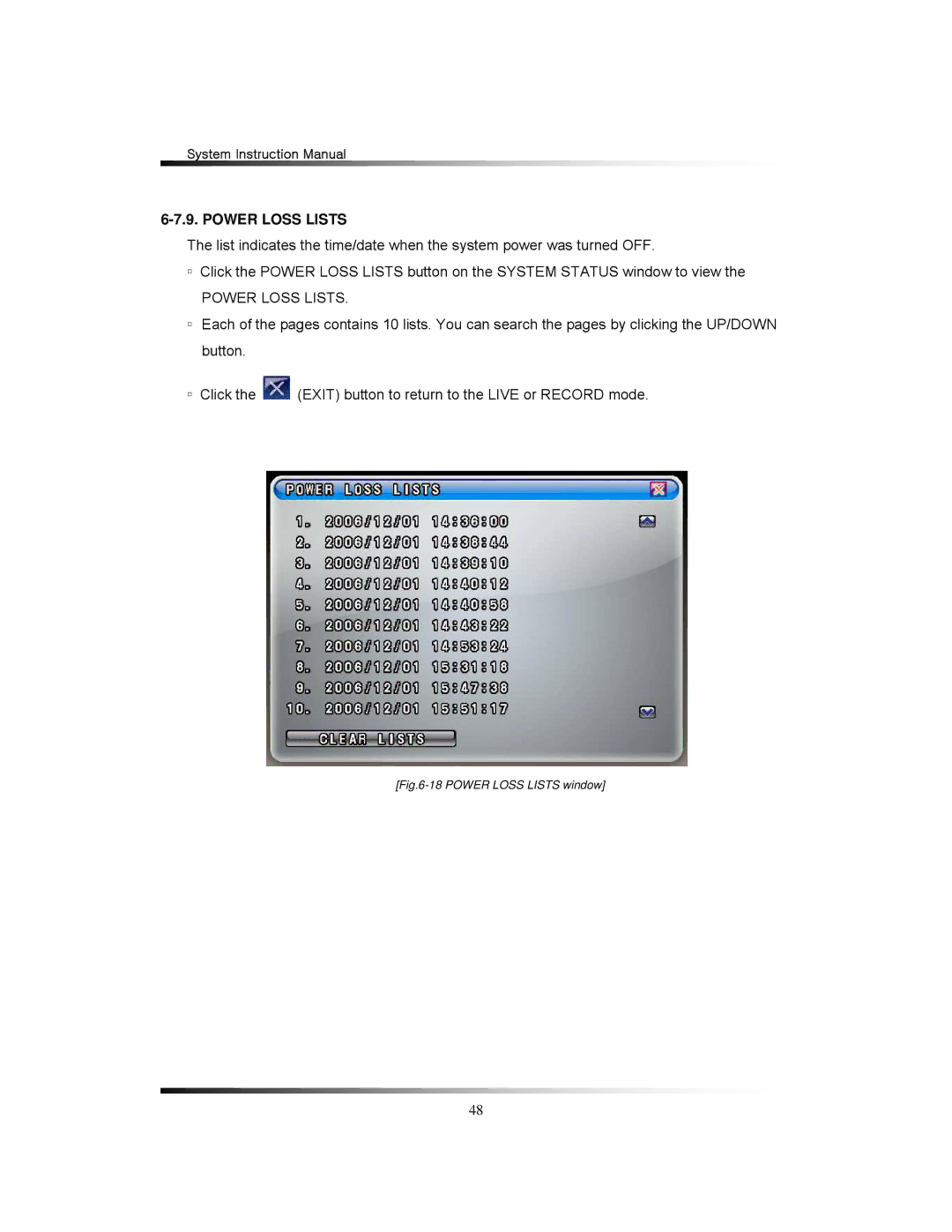 Clover Electronics TFT2284C, TFT2288C, LCD2284DVR, LCD2288DVR instruction manual Power Loss Lists 