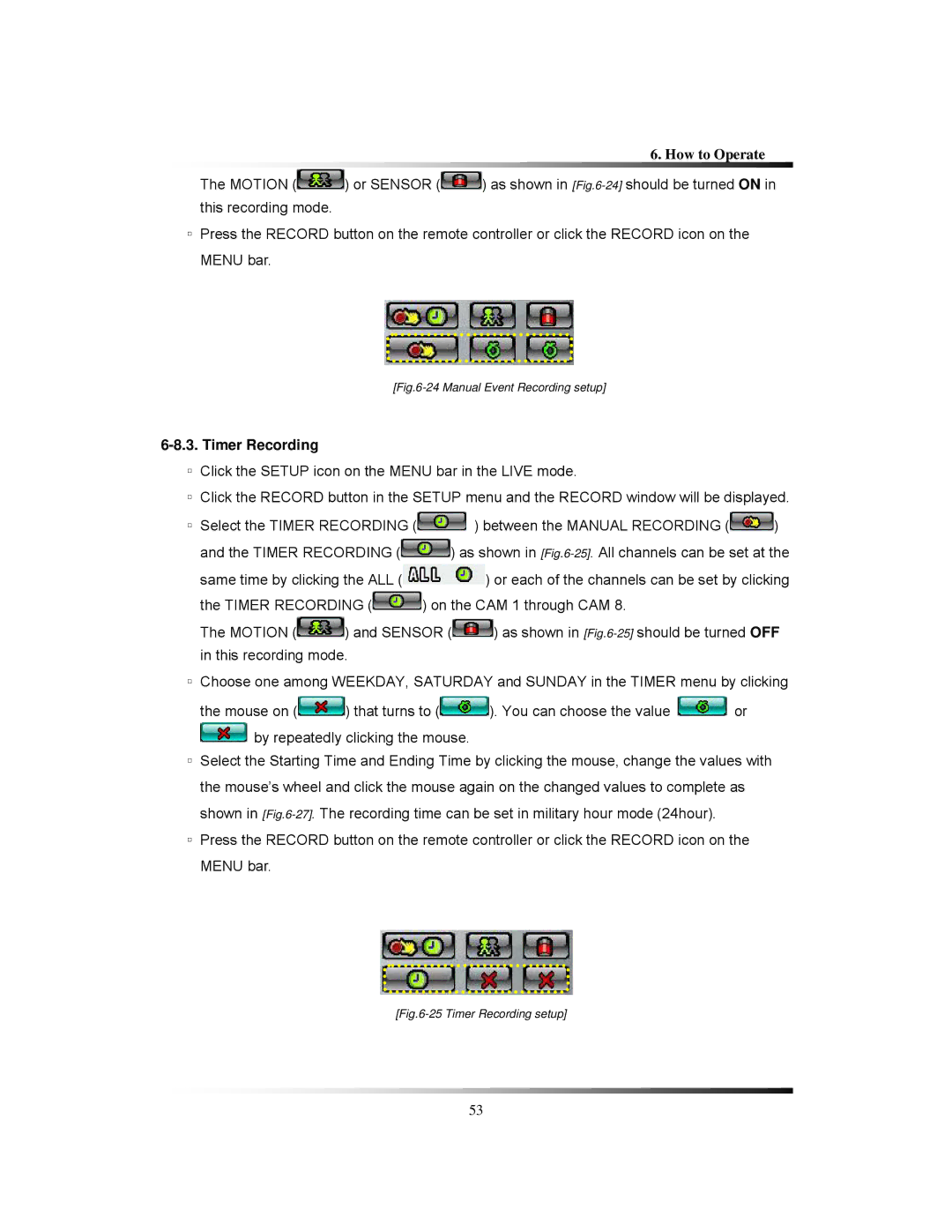 Clover Electronics TFT2288C, TFT2284C, LCD2284DVR, LCD2288DVR instruction manual Timer Recording, Manual Event Recording setup 