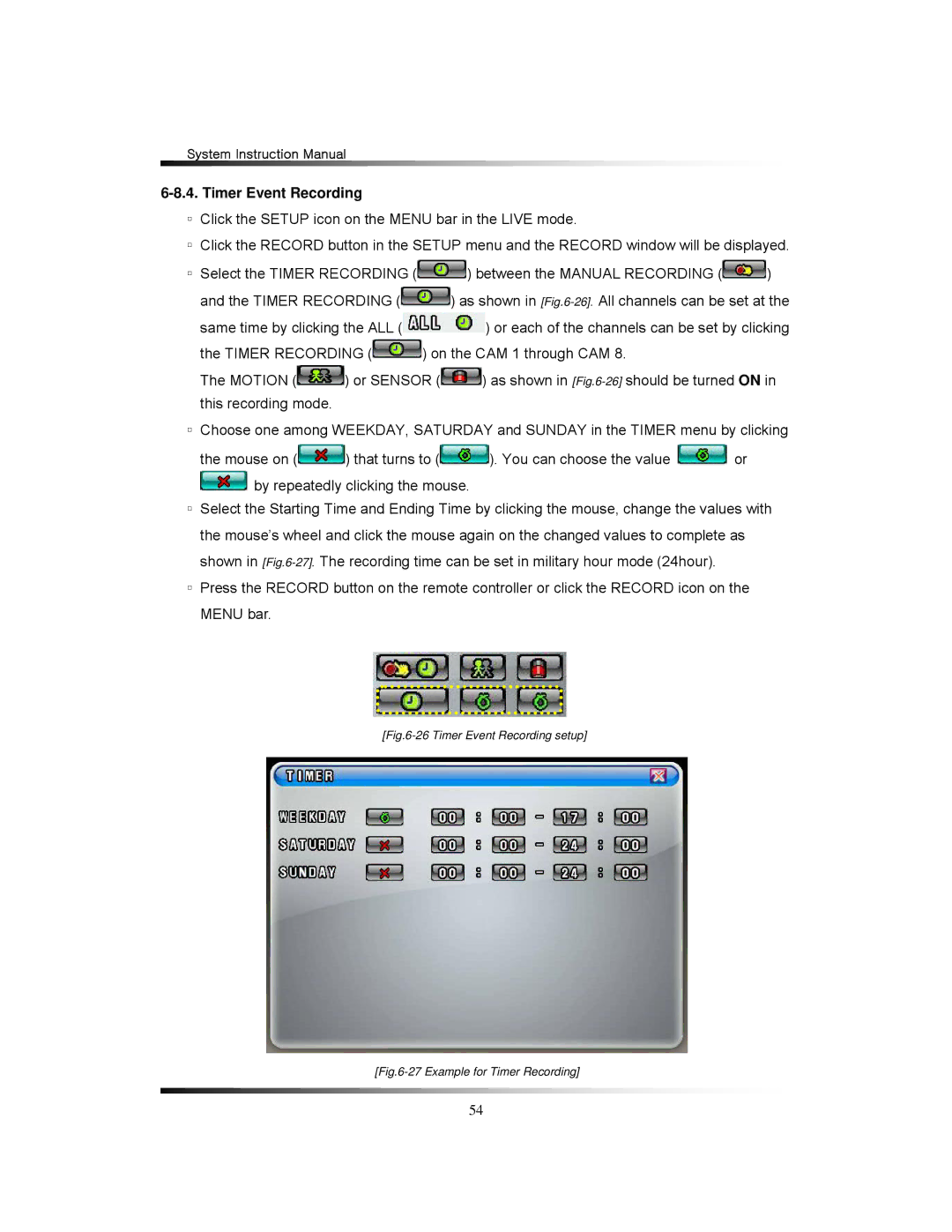 Clover Electronics LCD2284DVR, TFT2284C, TFT2288C, LCD2288DVR instruction manual Timer Event Recording setup 