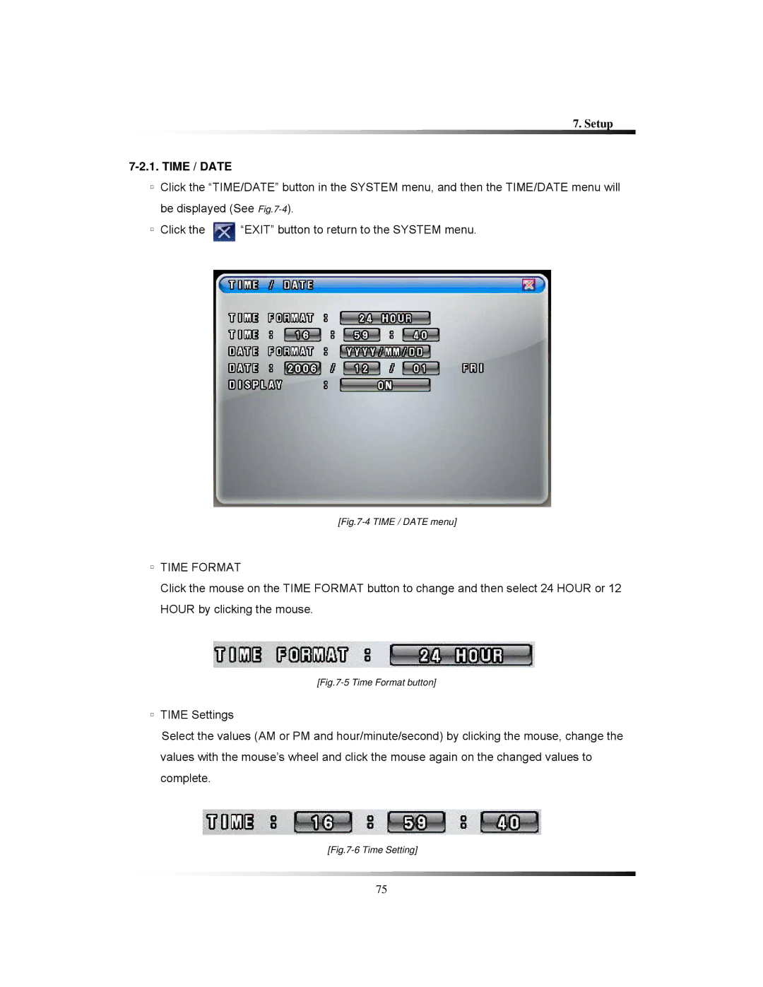 Clover Electronics LCD2288DVR, TFT2284C, TFT2288C, LCD2284DVR instruction manual Time / Date, Time Format 