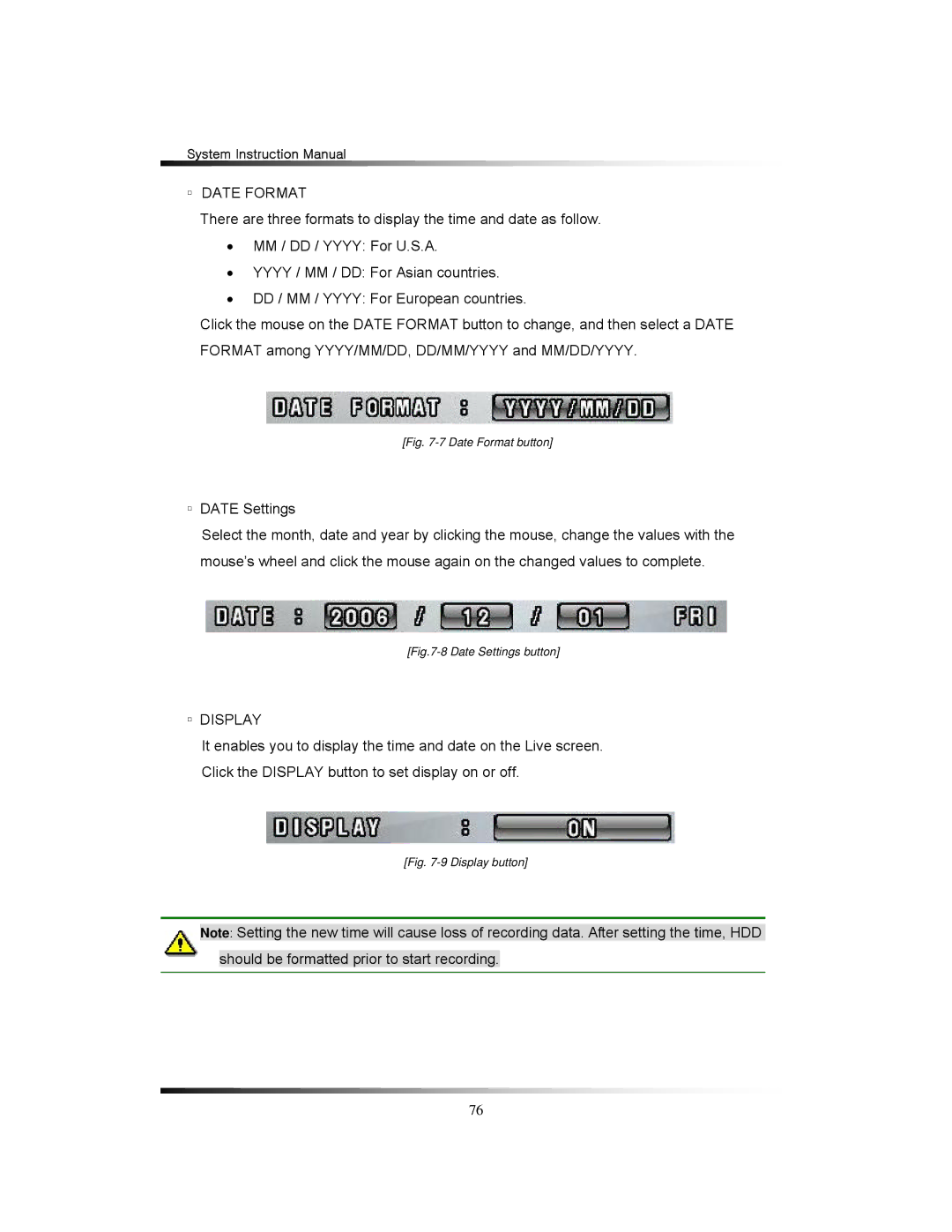 Clover Electronics TFT2284C, TFT2288C, LCD2284DVR, LCD2288DVR instruction manual Date Format, Display 