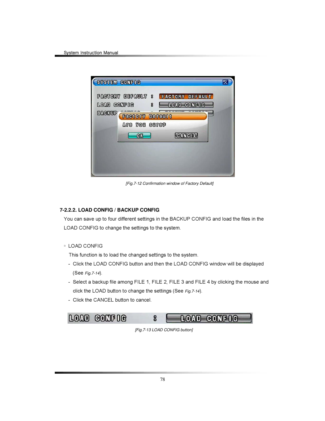 Clover Electronics LCD2284DVR, TFT2284C, TFT2288C, LCD2288DVR instruction manual Load Config / Backup Config 