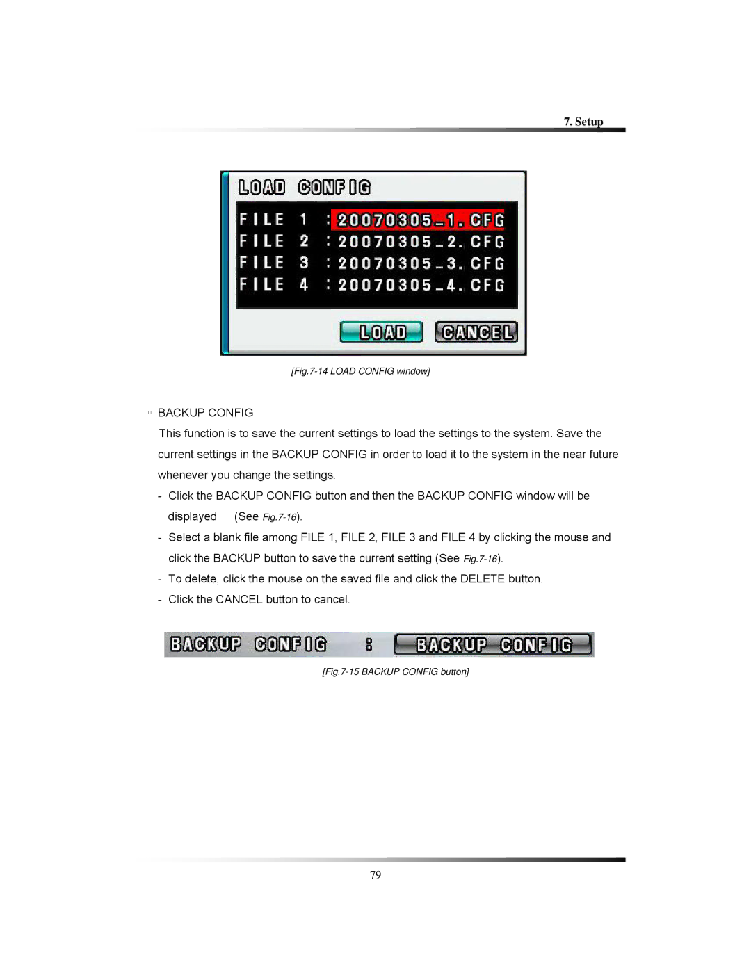 Clover Electronics LCD2288DVR, TFT2284C, TFT2288C, LCD2284DVR instruction manual Backup Config, Load Config window 