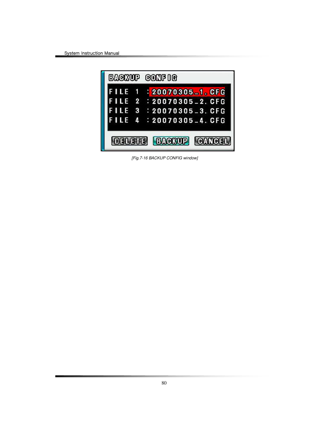 Clover Electronics TFT2284C, TFT2288C, LCD2284DVR, LCD2288DVR instruction manual Backup Config window 